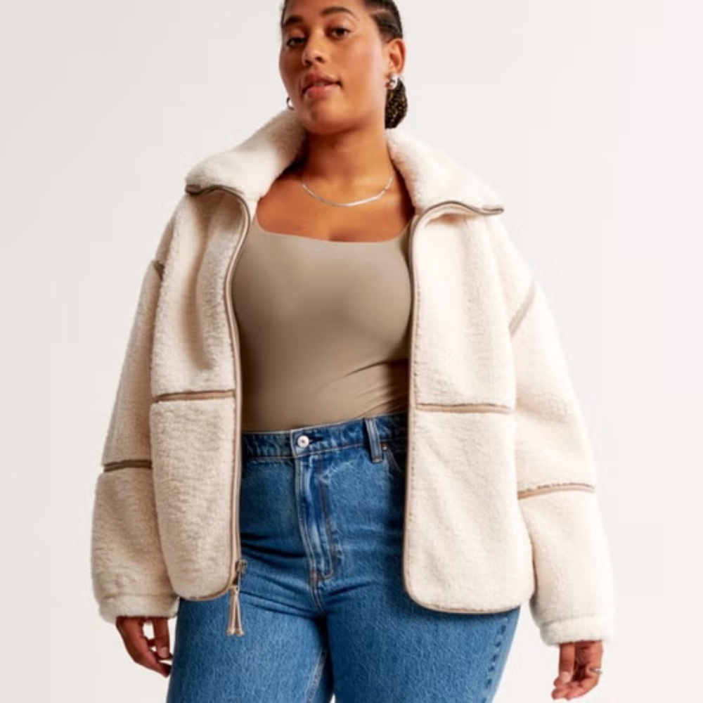 Abercrombie & Fitch Cream Teddy Sherpa Jacket
